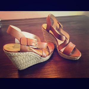 Michael Kors brown leather wedges